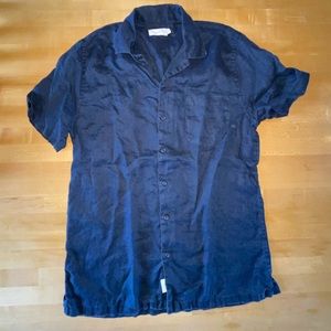 Onia Men’s Linen Navy Button-Down Shirt